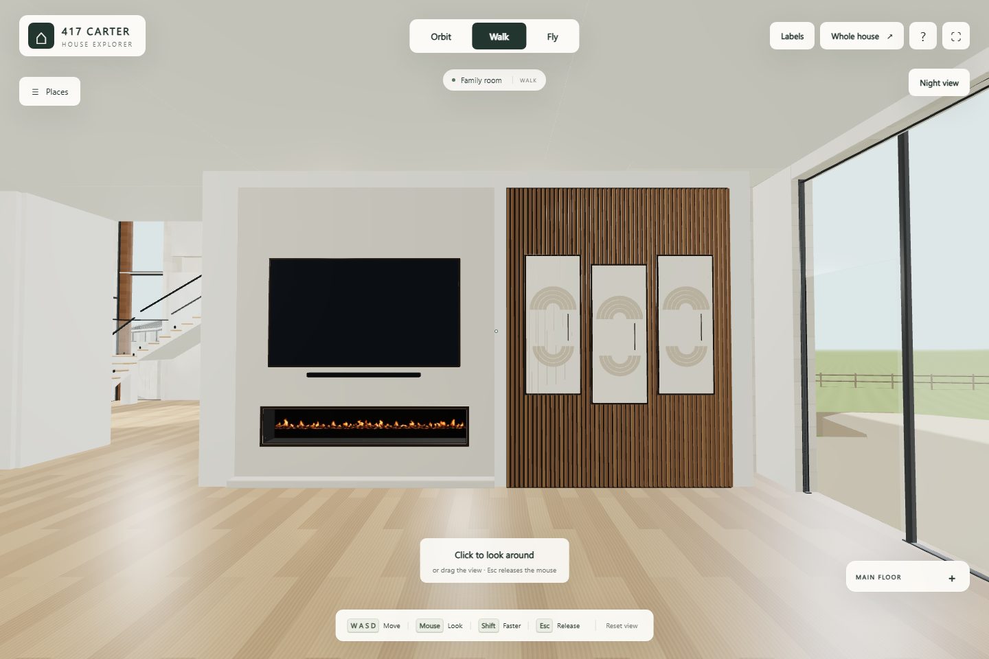 Family room by day in the 3D explorer