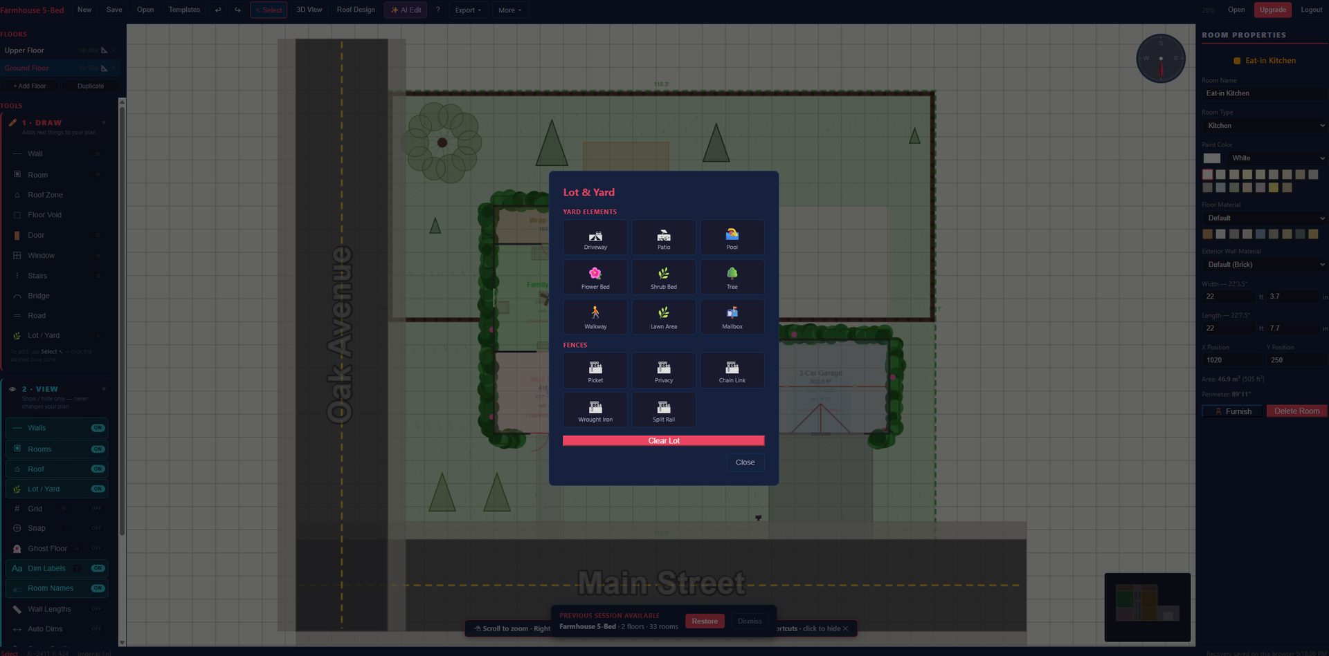Lot and yard planning in HomeDraft