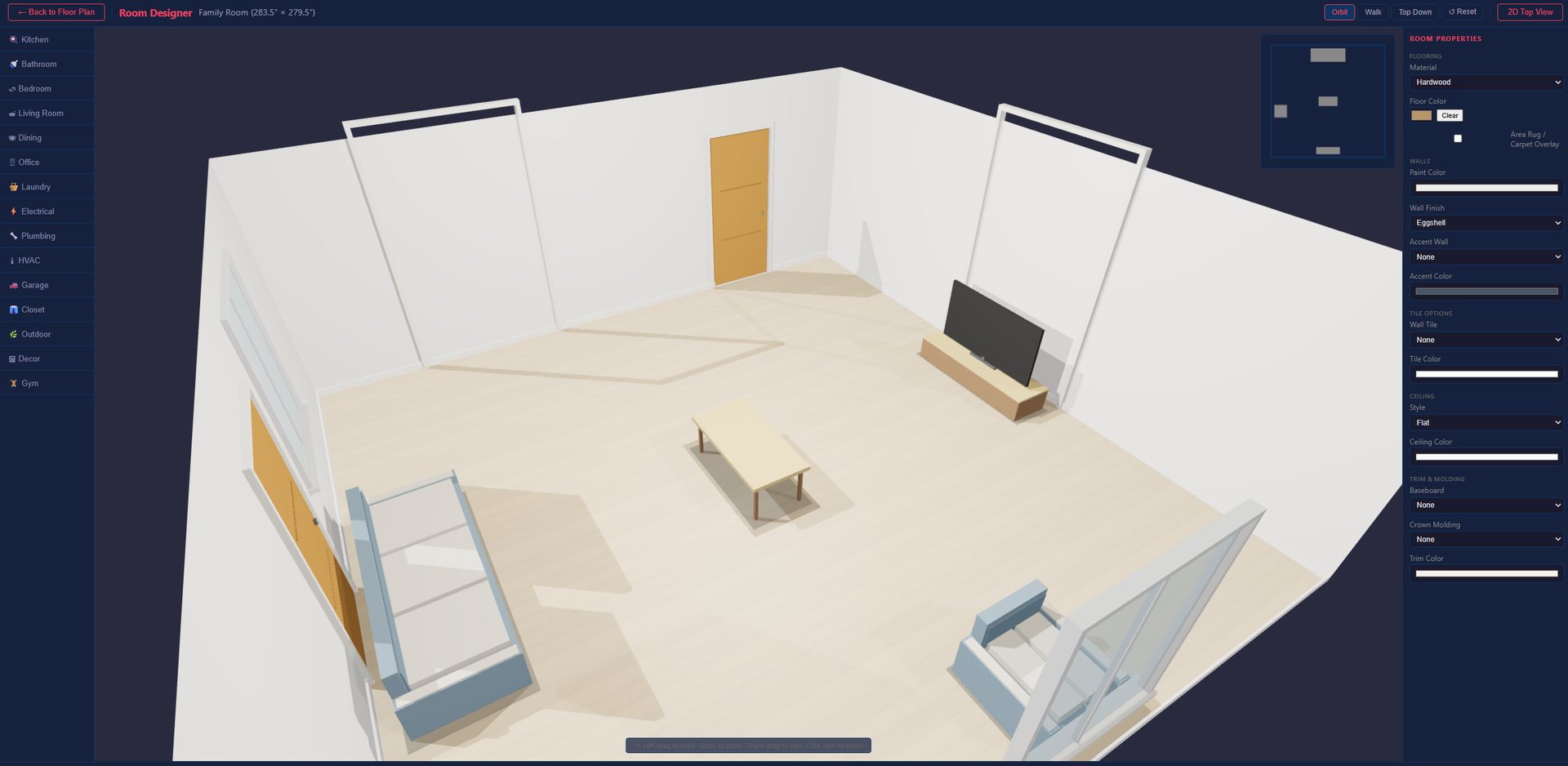 Designing a room in 3D inside HomeDraft