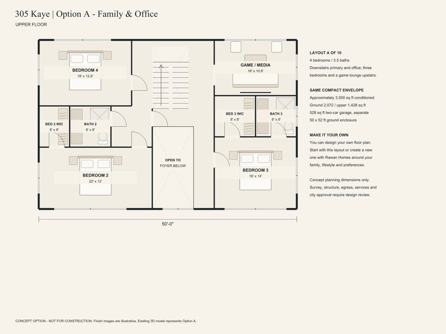 305 Kaye Street — Option A · Family & Office, upper floor (concept)