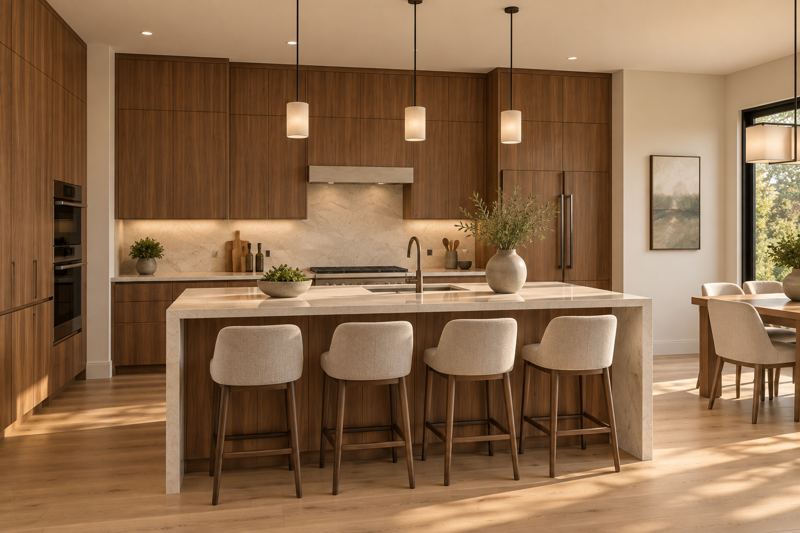 Kitchen with island and walk-in pantry