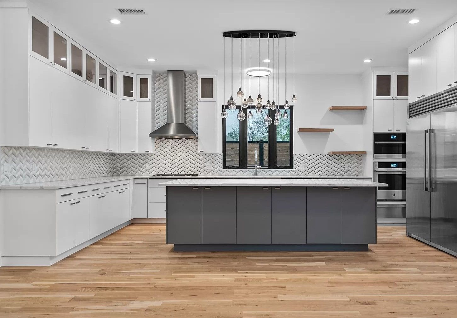 Graphite and quartz kitchen island